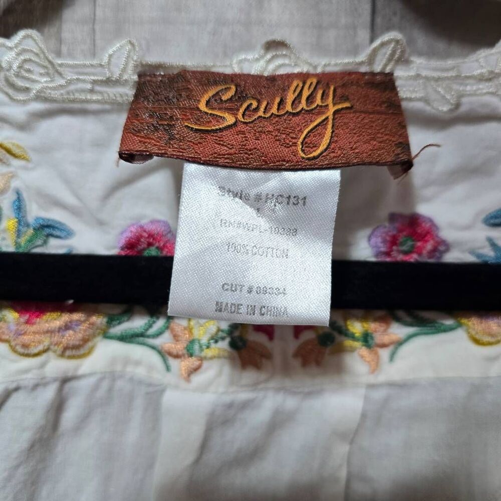 Scully Honey Creek Cream Floral Embroidered Blouse Large Boho Colorful Trendy - Picture 7 of 8
